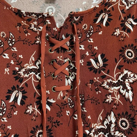 Style & Co Women's Lace Up Tie Front Long Sleeve Floral Blouse Plus 1X NWT - Picture 3 of 14
